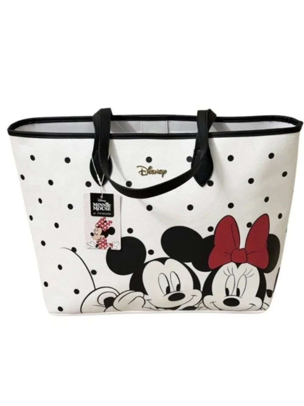 Disney Mickey & Minnie Mouse Faux Leather Large Polka Dot Tote Bag Primark NWT